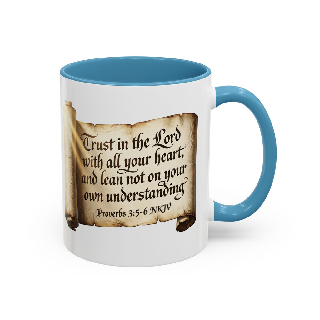 Proverbs 3:5-6 Scroll Accent Coffee Mug — Trust in the Lord Scripture Mug