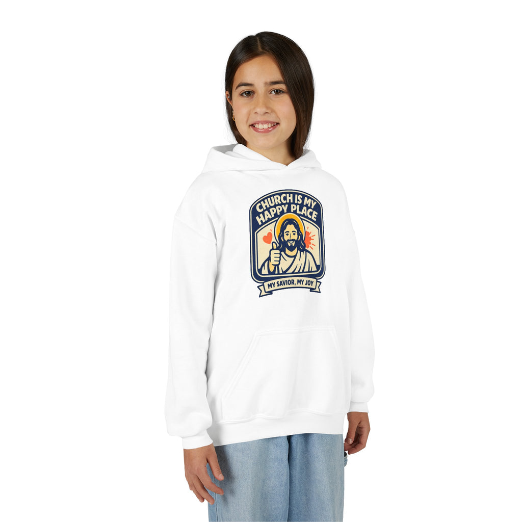 "Church Is My Happy Place" Youth Jesus Graphic Christian Sweatshirt