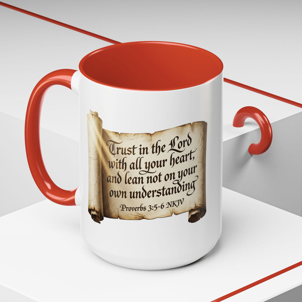 Proverbs 3:5-6 Scroll Accent Coffee Mug — Trust in the Lord Scripture Mug