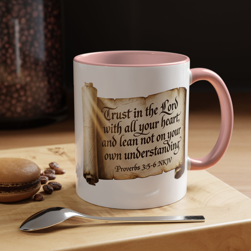 Proverbs 3:5-6 Scroll Accent Coffee Mug — Trust in the Lord Scripture Mug