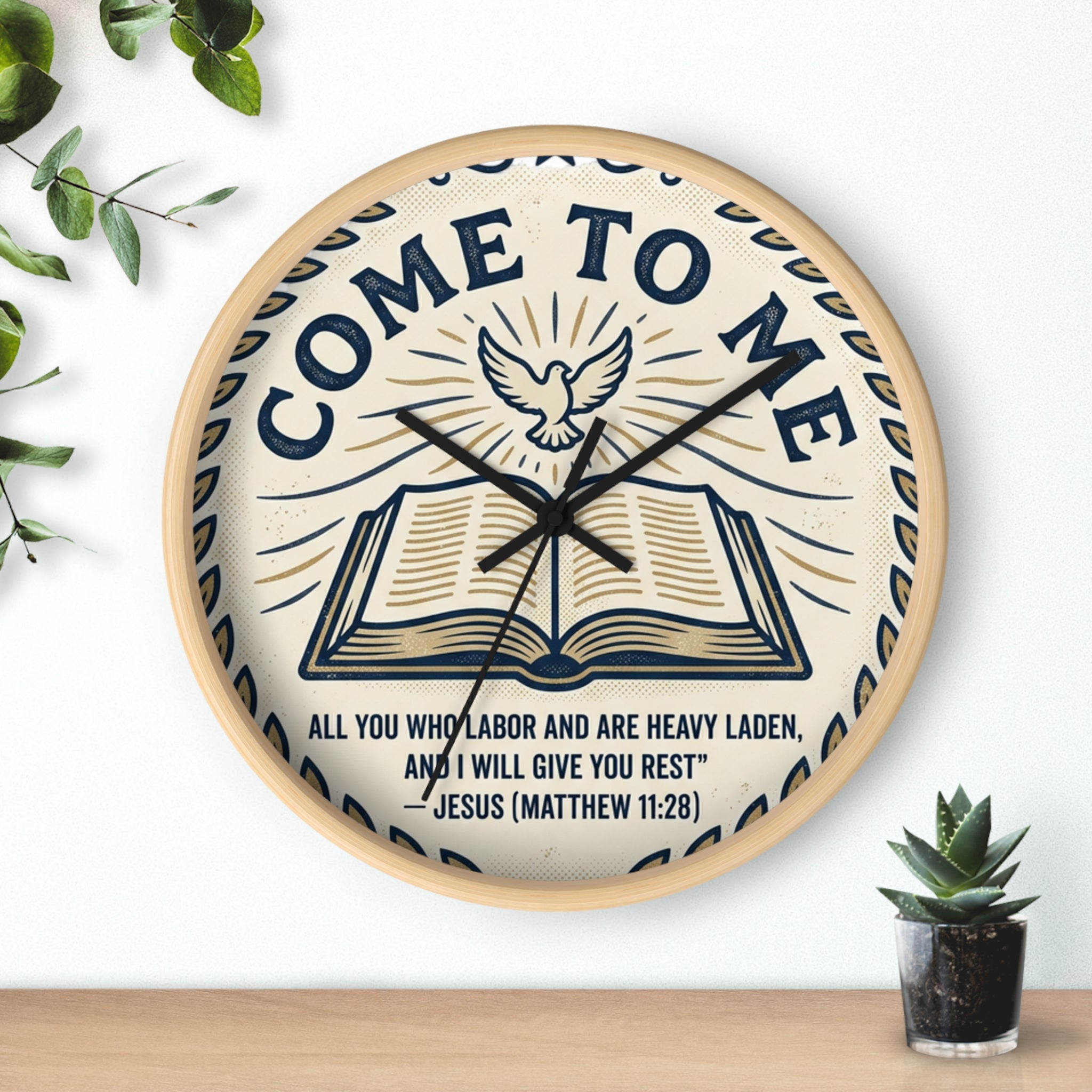 Come to Me Wall Clock — Inspirational Bible Verse (Matthew 11:28) Decorative Christian Clock