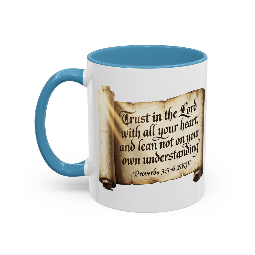 Proverbs 3:5-6 Scroll Accent Coffee Mug — Trust in the Lord Scripture Mug