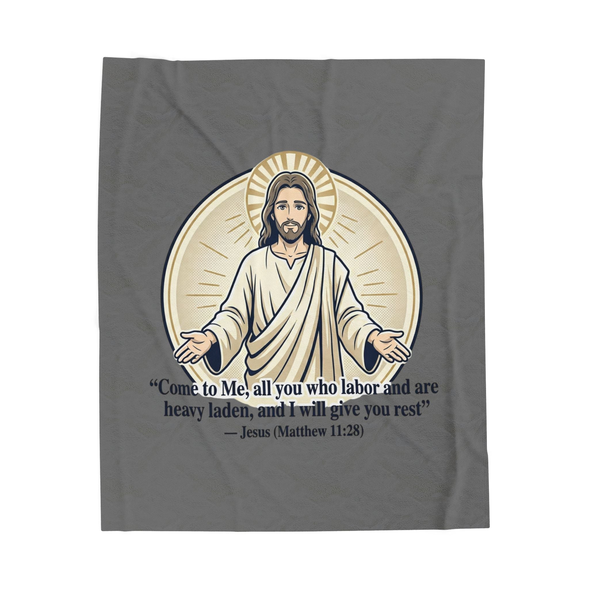 Jesus Illustration Plush Blanket - "Come to Me" Matthew 11:28 Inspirational Throw