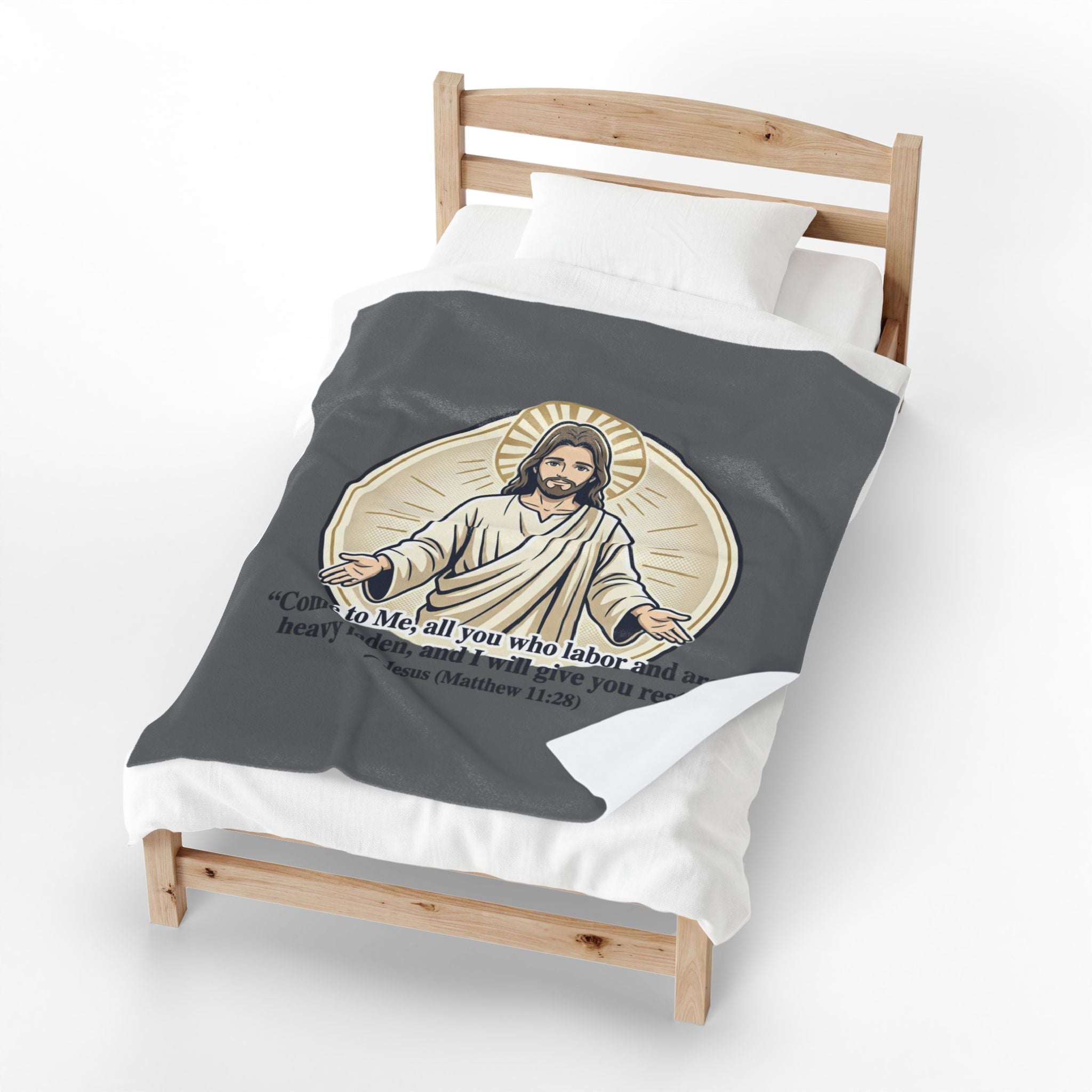 Jesus Illustration Plush Blanket - "Come to Me" Matthew 11:28 Inspirational Throw