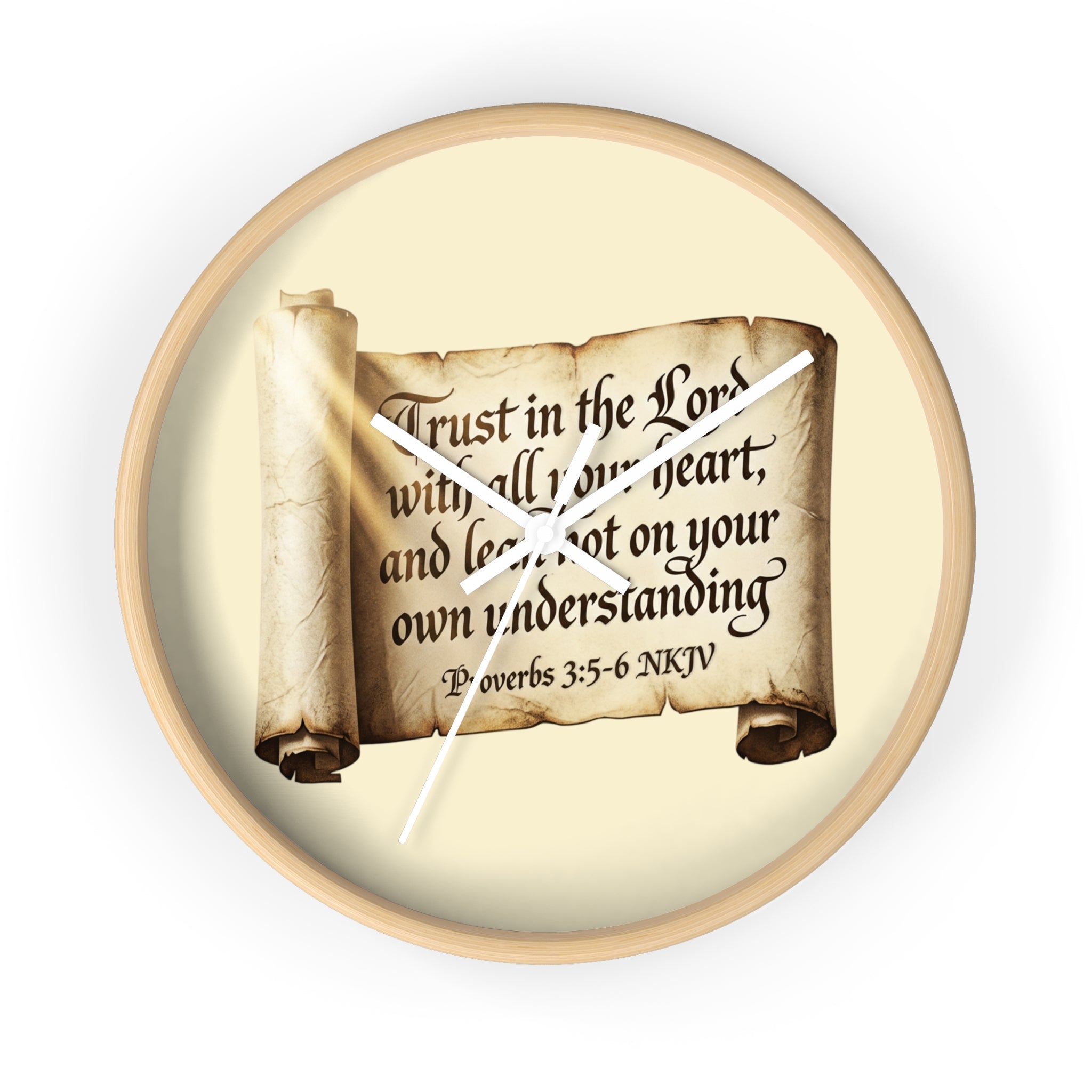 Proverbs 3:5-6 Scripture Scroll Wall Clock — Trust in the Lord Christian Home Decor