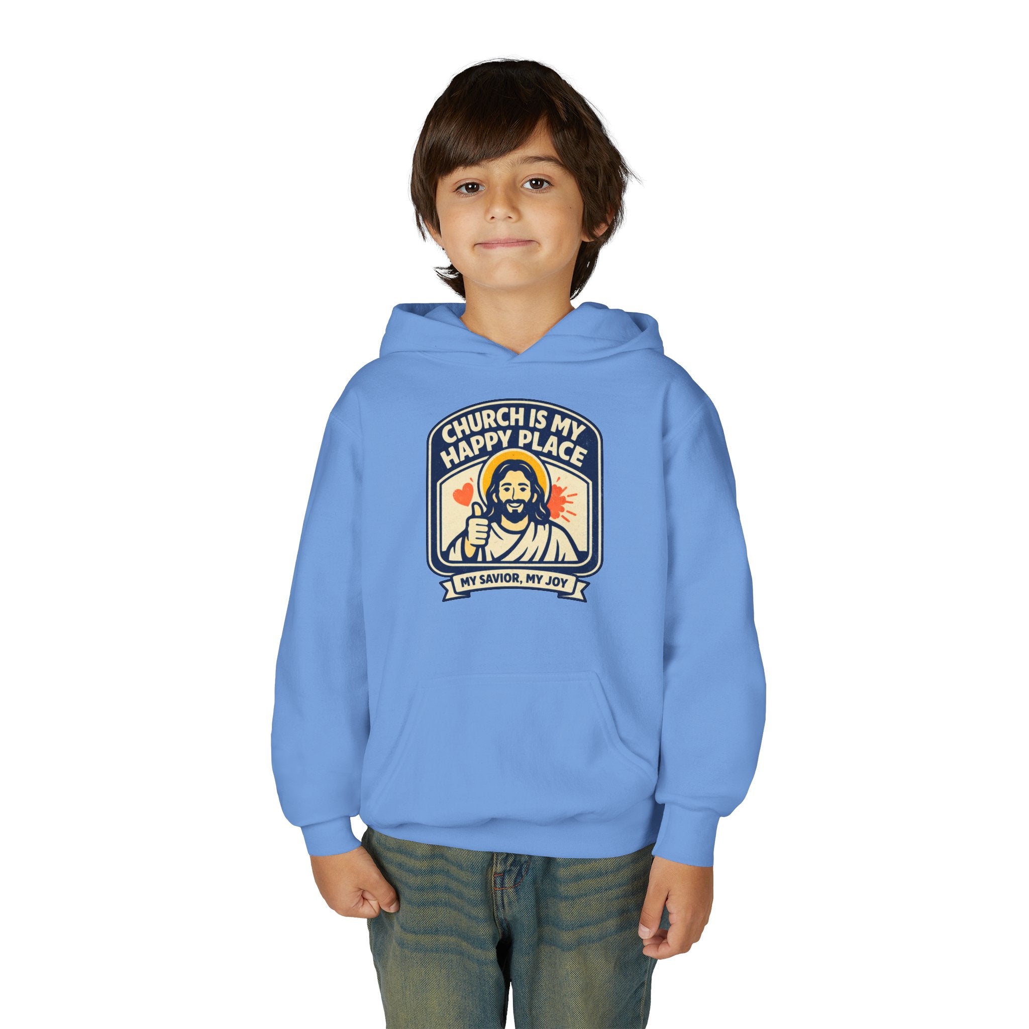 "Church Is My Happy Place" Youth Jesus Graphic Christian Sweatshirt