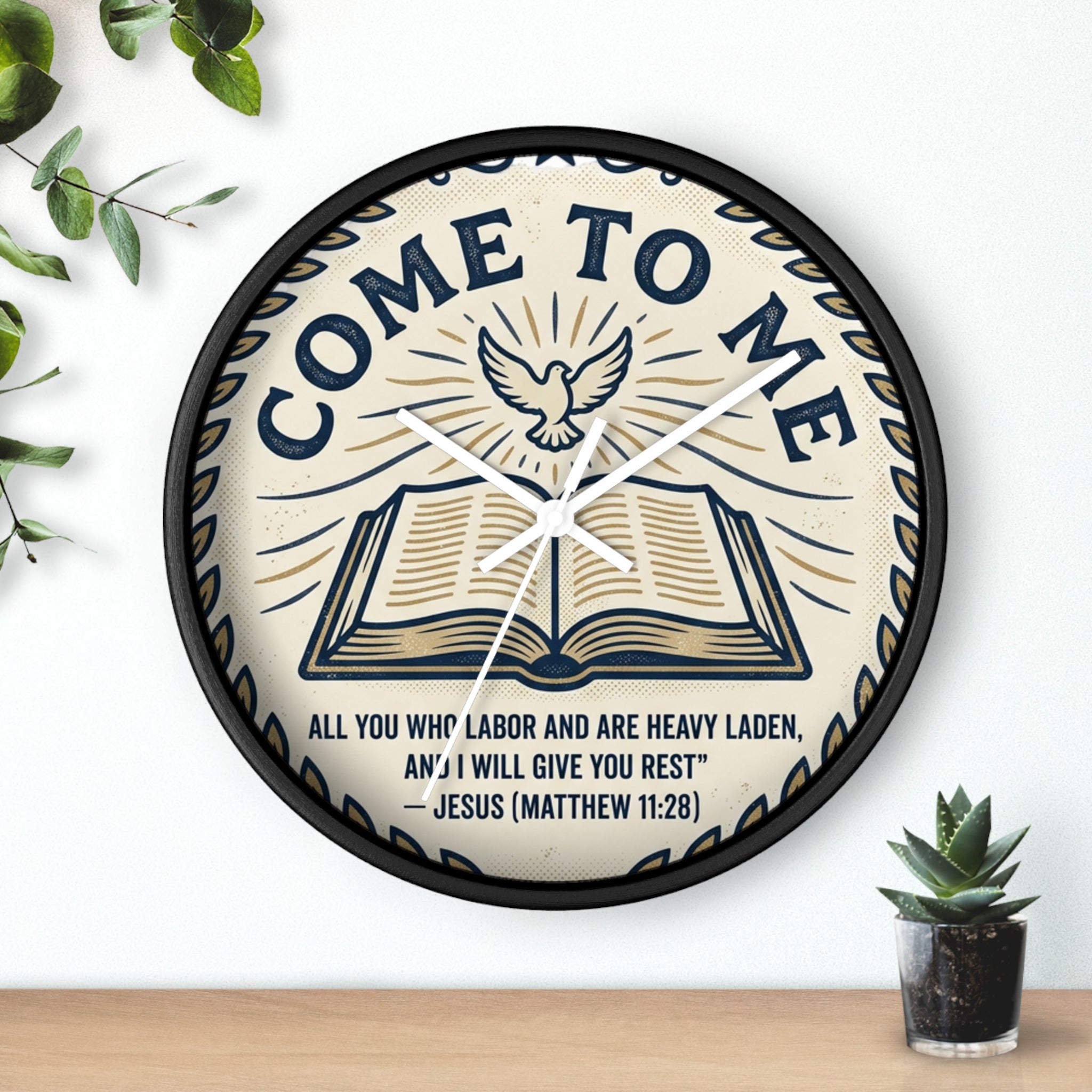 Come to Me Wall Clock — Inspirational Bible Verse (Matthew 11:28) Decorative Christian Clock