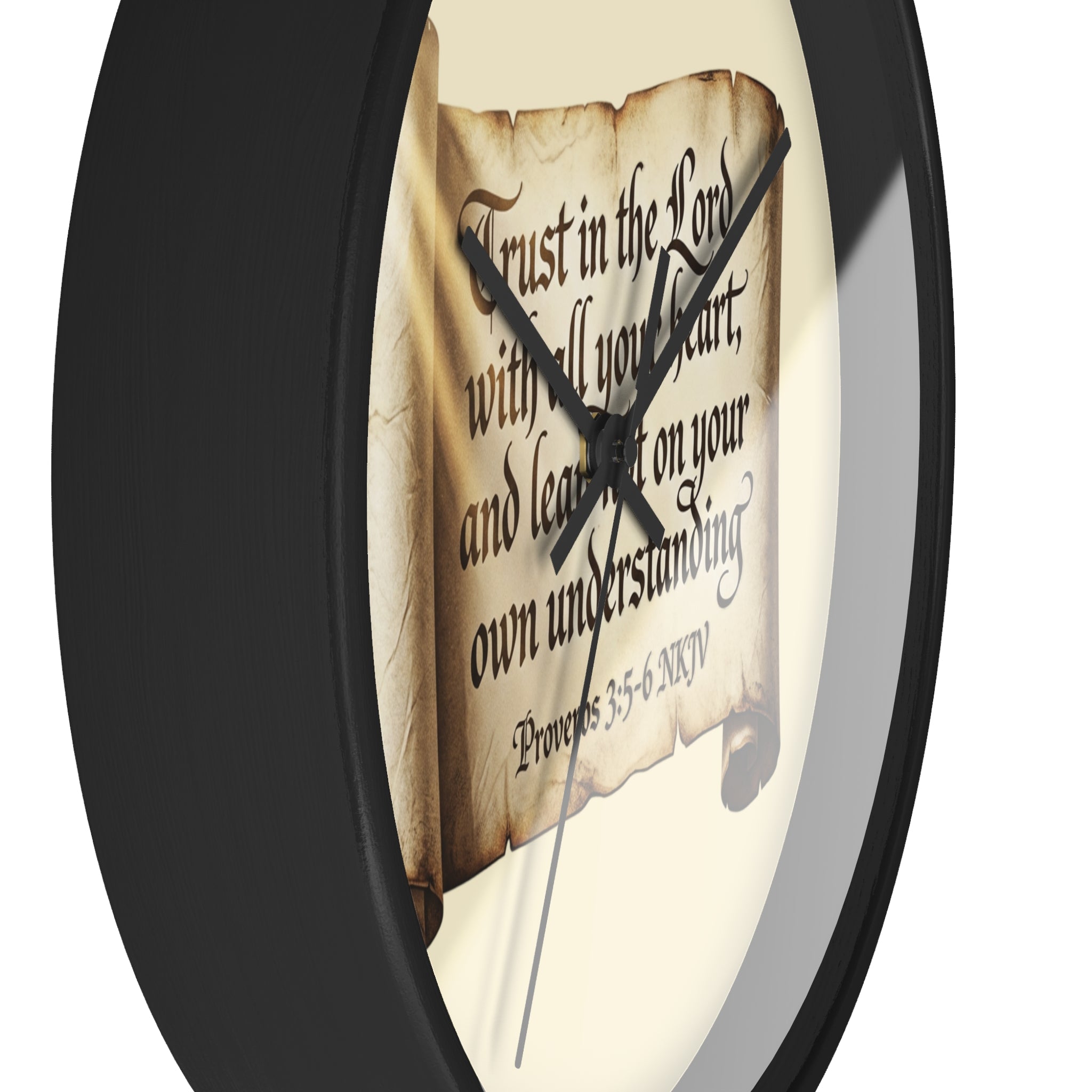 Proverbs 3:5-6 Scripture Scroll Wall Clock — Trust in the Lord Christian Home Decor