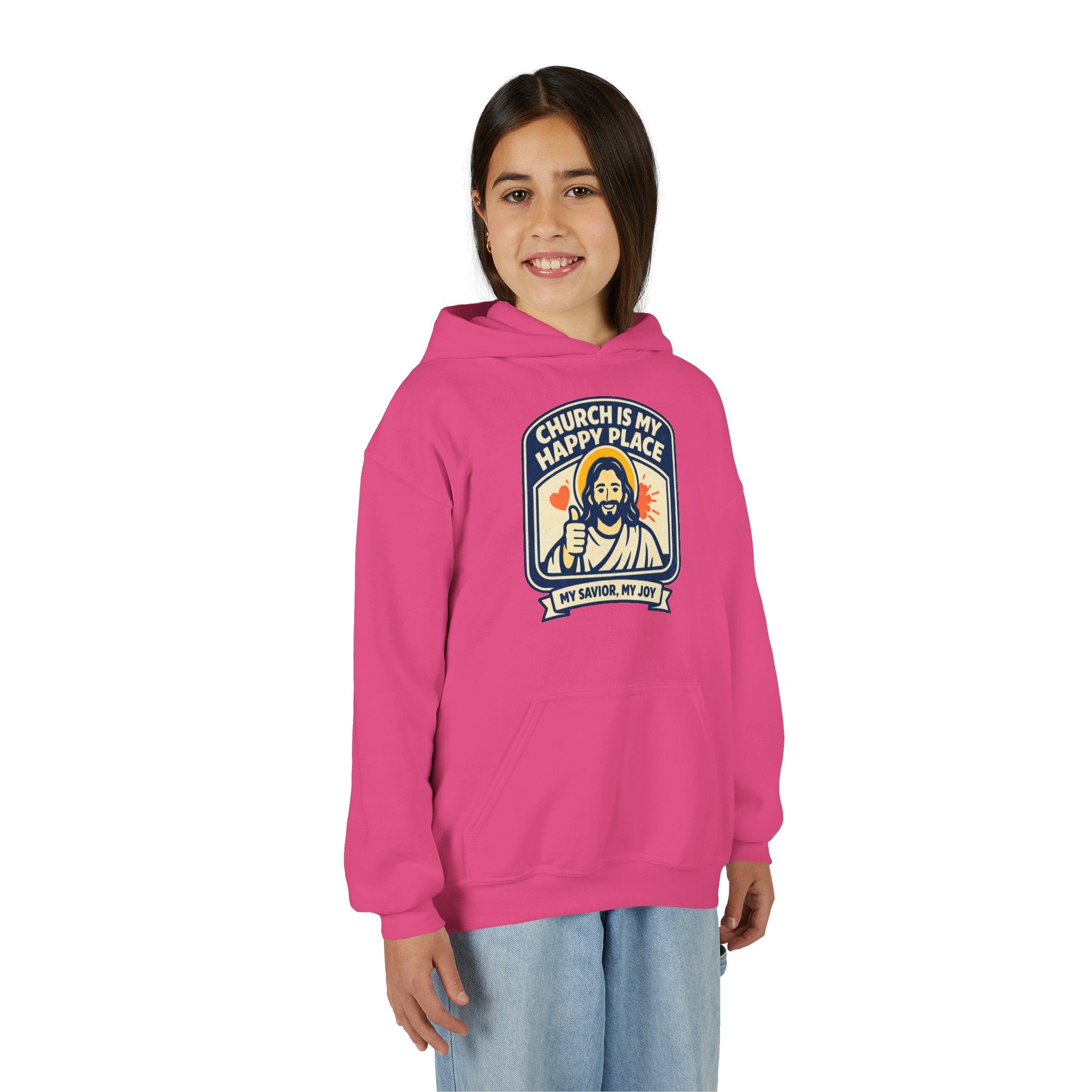 "Church Is My Happy Place" Youth Jesus Graphic Christian Sweatshirt