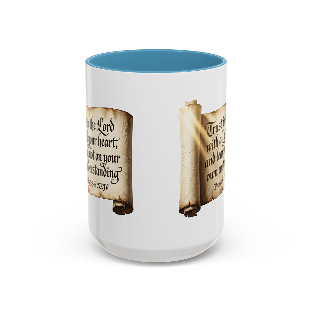 Proverbs 3:5-6 Scroll Accent Coffee Mug — Trust in the Lord Scripture Mug