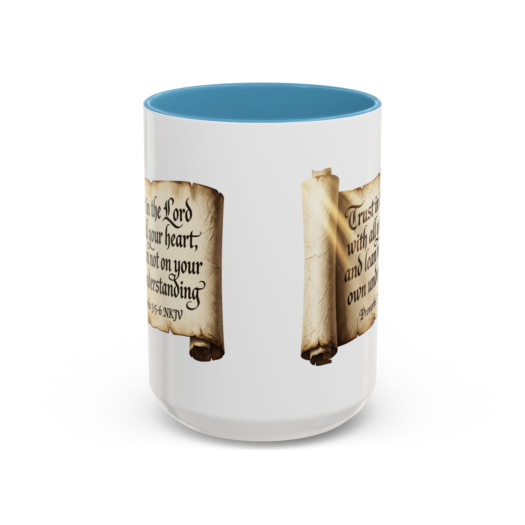 Proverbs 3:5-6 Scroll Accent Coffee Mug — Trust in the Lord Scripture Mug