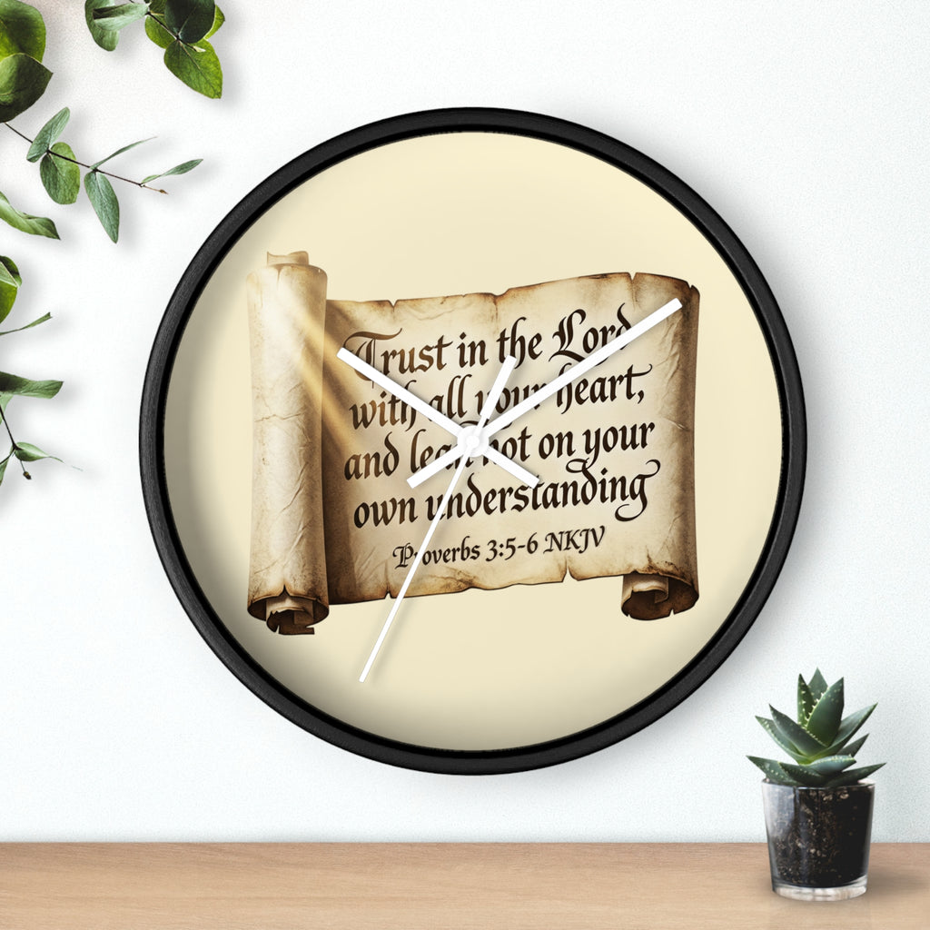 Proverbs 3:5-6 Scripture Scroll Wall Clock — Trust in the Lord Christian Home Decor