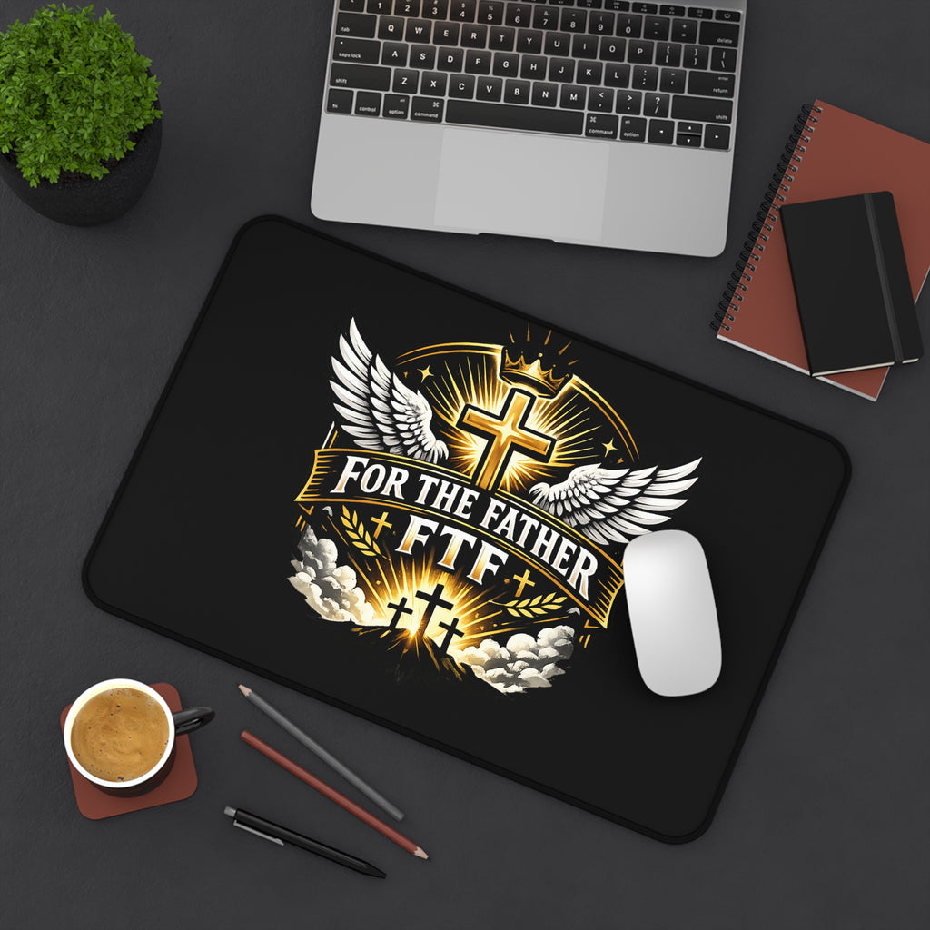 For The Father FTF Christian Desk Mat — Religious Cross Gaming Desk Pad