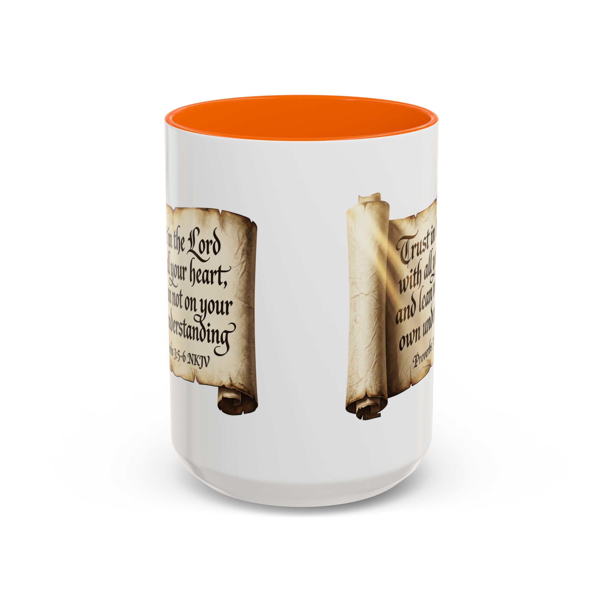 Proverbs 3:5-6 Scroll Accent Coffee Mug — Trust in the Lord Scripture Mug