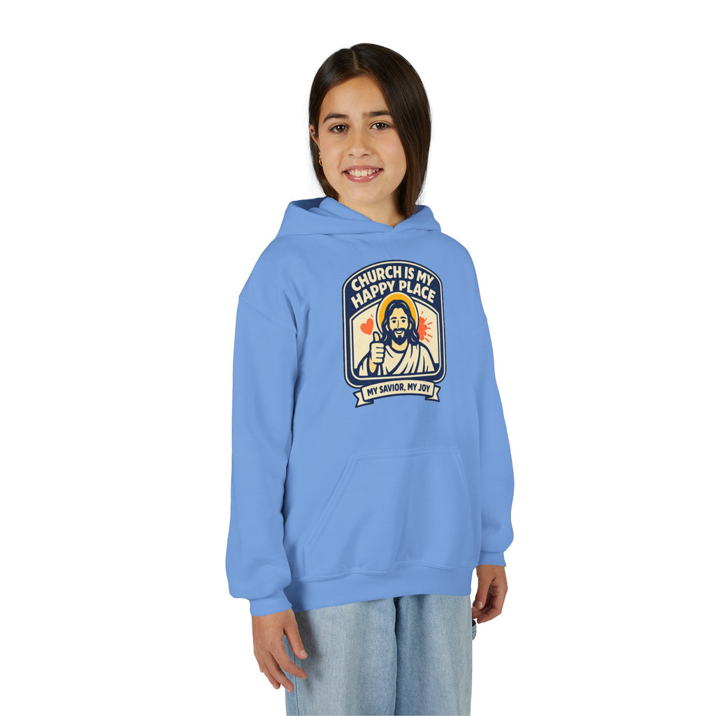 "Church Is My Happy Place" Youth Jesus Graphic Christian Sweatshirt