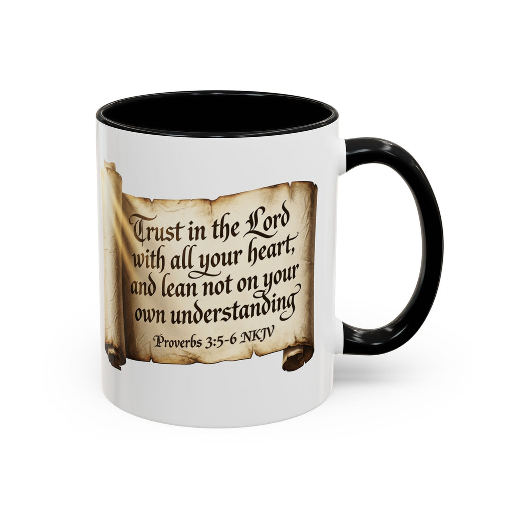Proverbs 3:5-6 Scroll Accent Coffee Mug — Trust in the Lord Scripture Mug