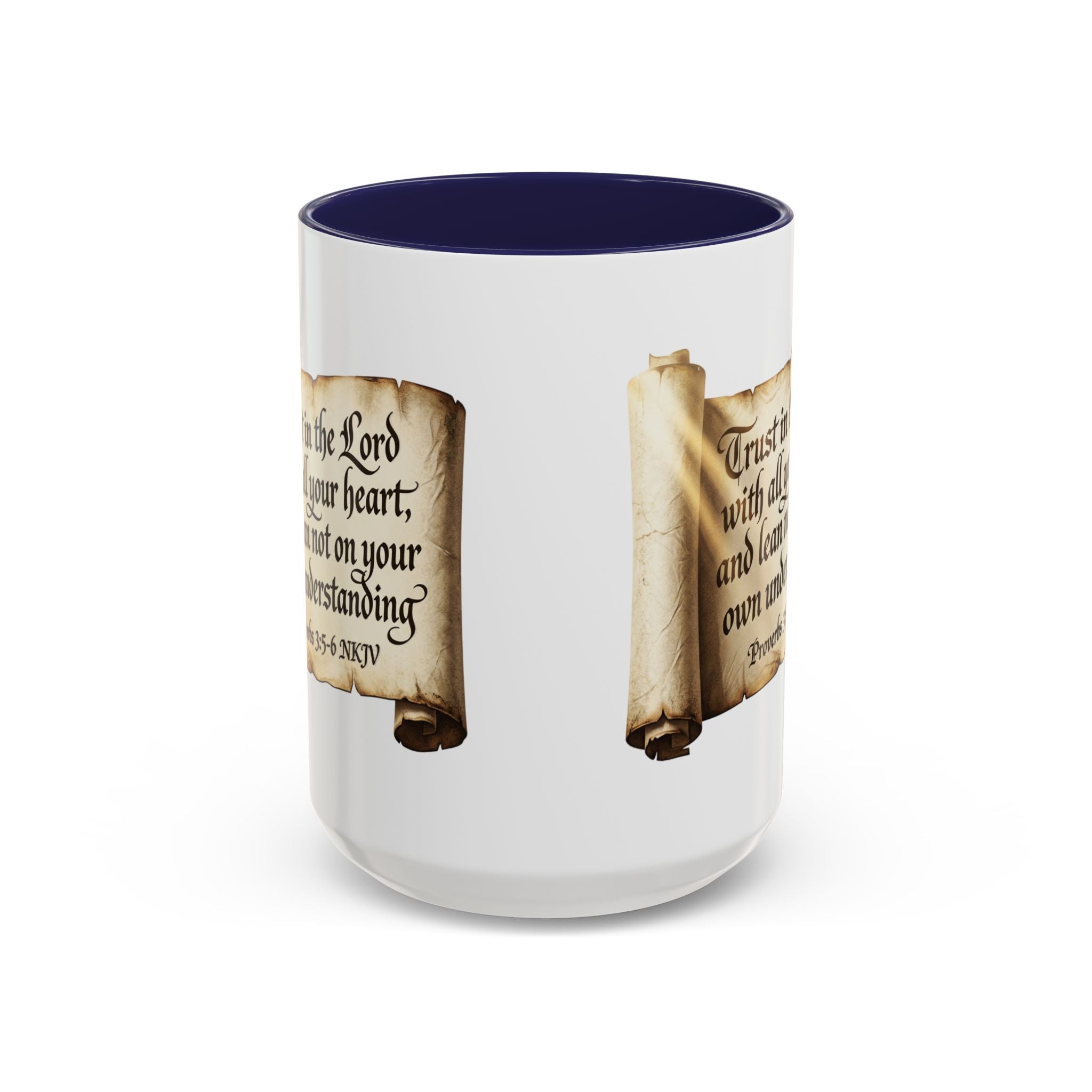 Proverbs 3:5-6 Scroll Accent Coffee Mug — Trust in the Lord Scripture Mug