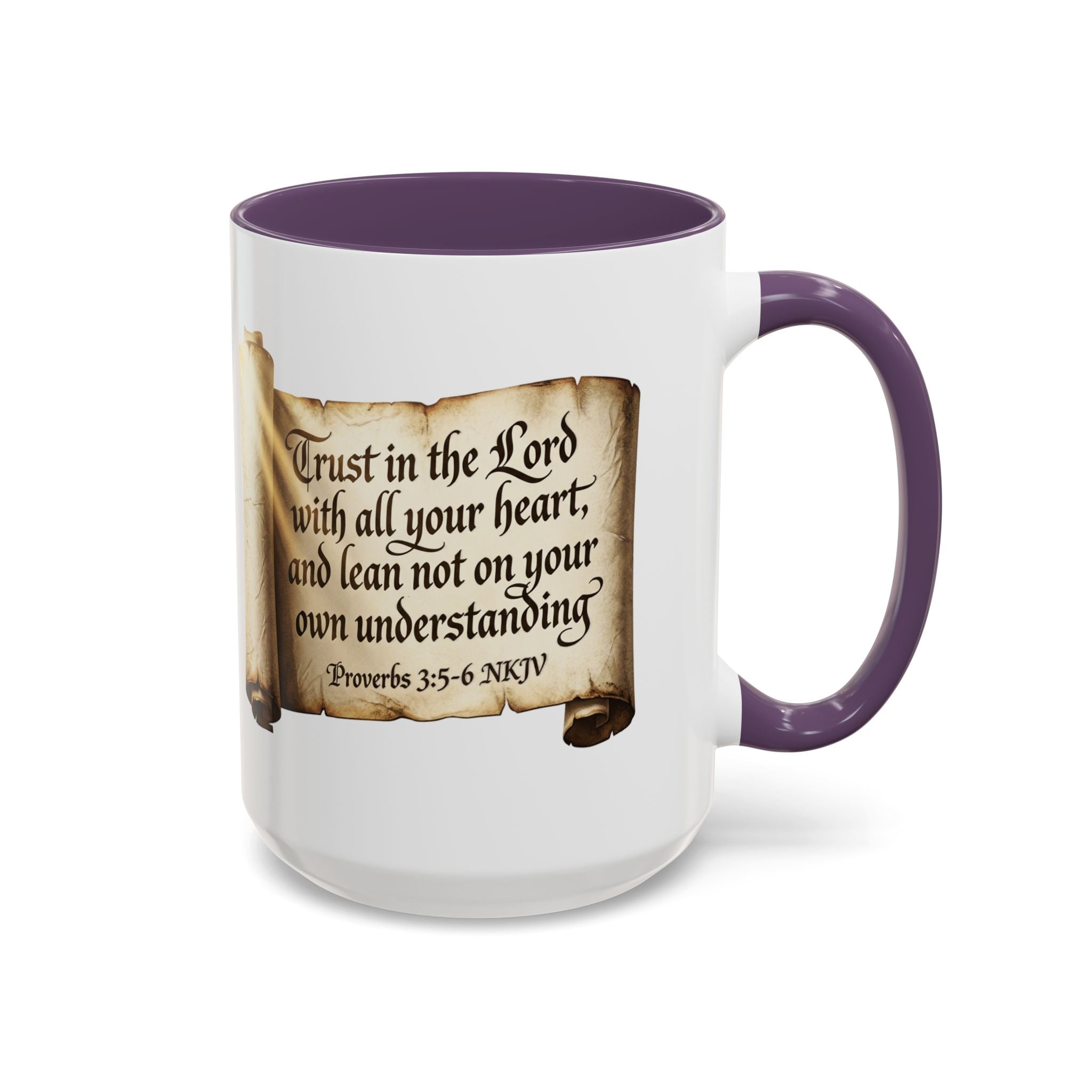 Proverbs 3:5-6 Scroll Accent Coffee Mug — Trust in the Lord Scripture Mug