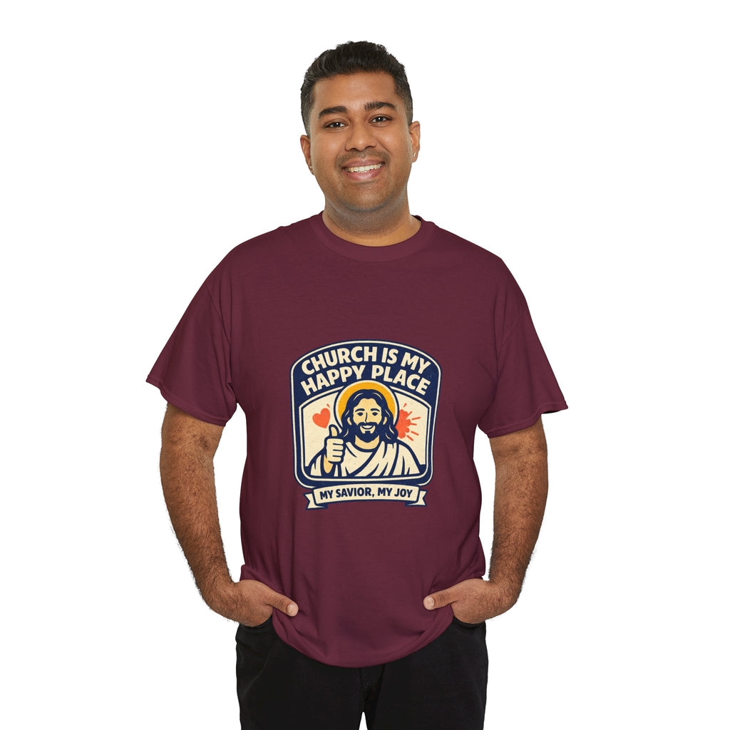 Church Is My Happy Place T-Shirt — Christian Faith Tee (My Savior, My Joy)