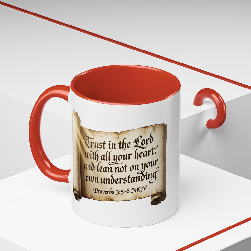 Proverbs 3:5-6 Scroll Accent Coffee Mug — Trust in the Lord Scripture Mug