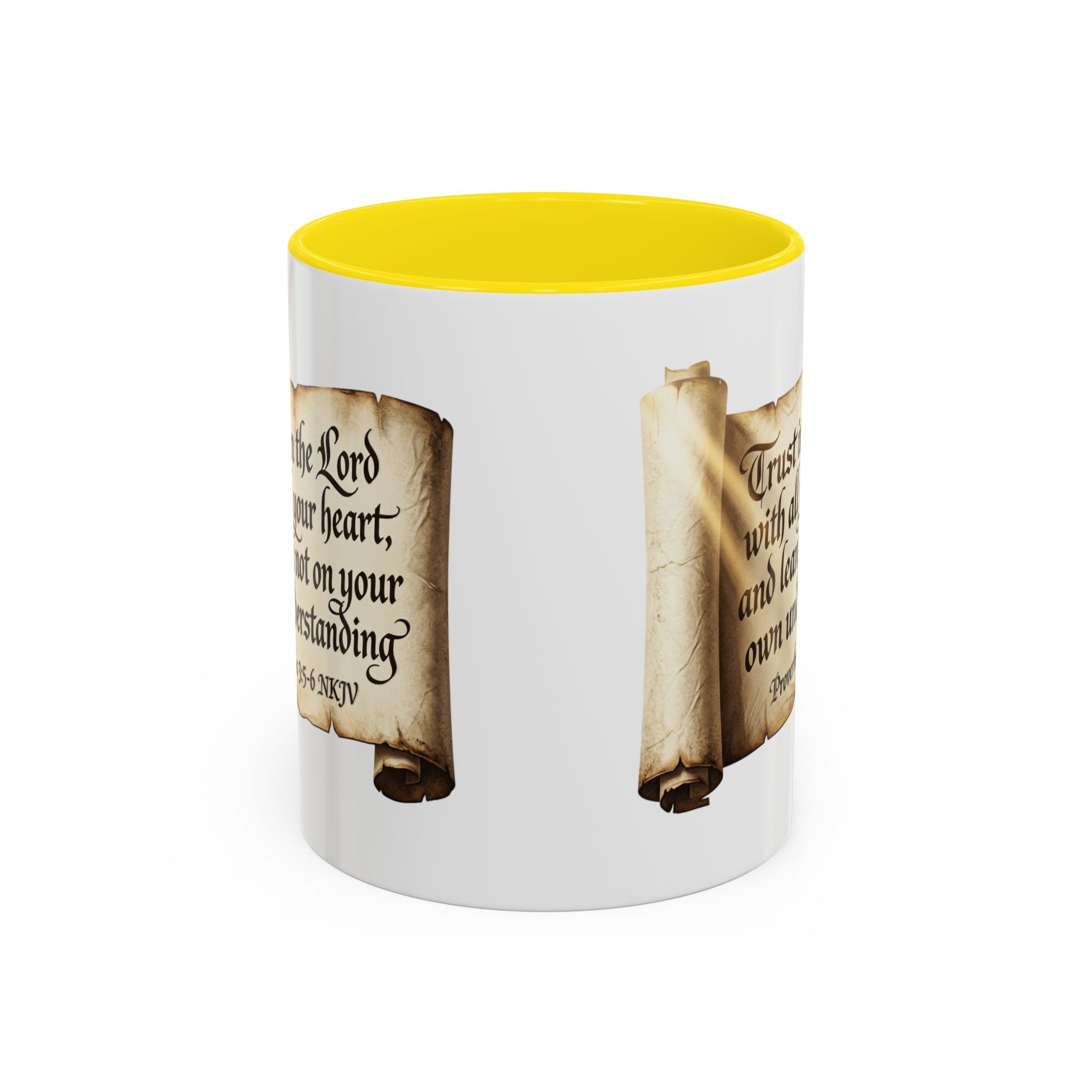 Proverbs 3:5-6 Scroll Accent Coffee Mug — Trust in the Lord Scripture Mug