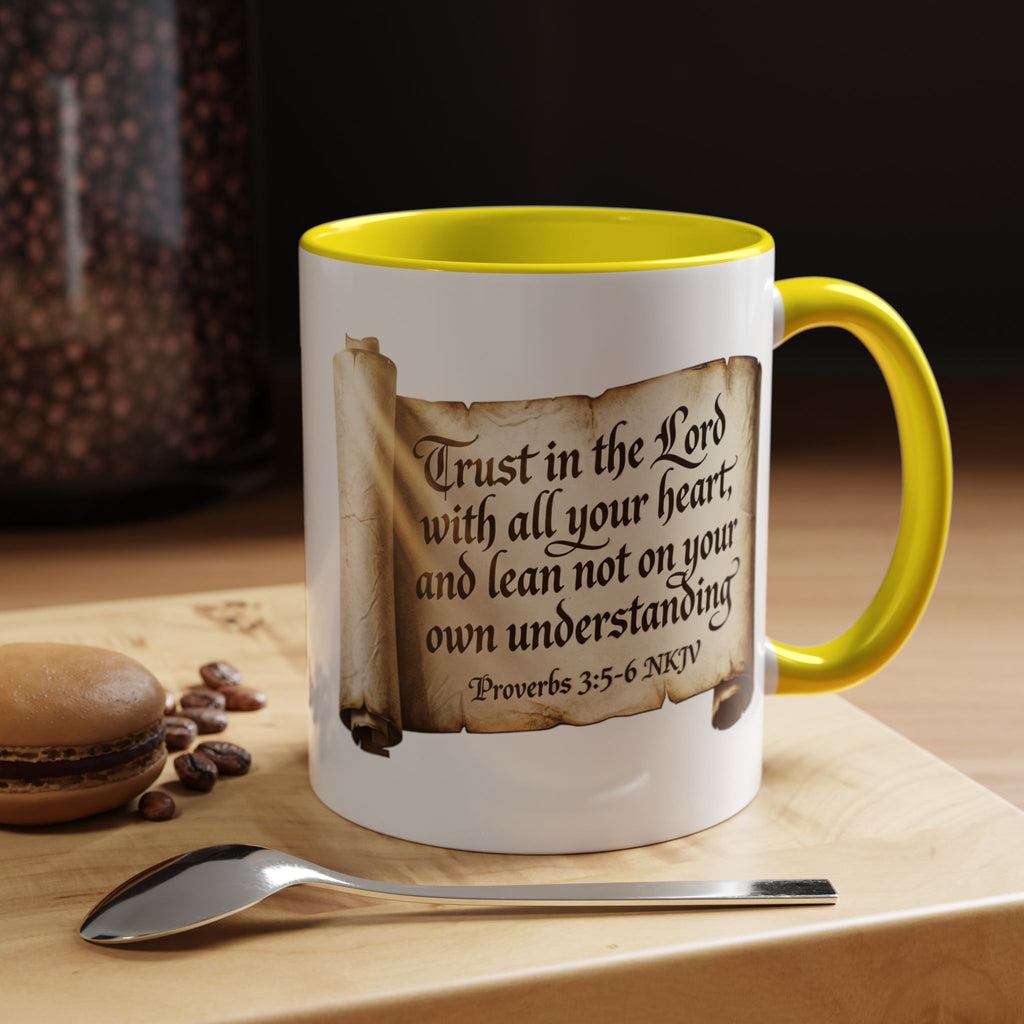 Proverbs 3:5-6 Scroll Accent Coffee Mug — Trust in the Lord Scripture Mug