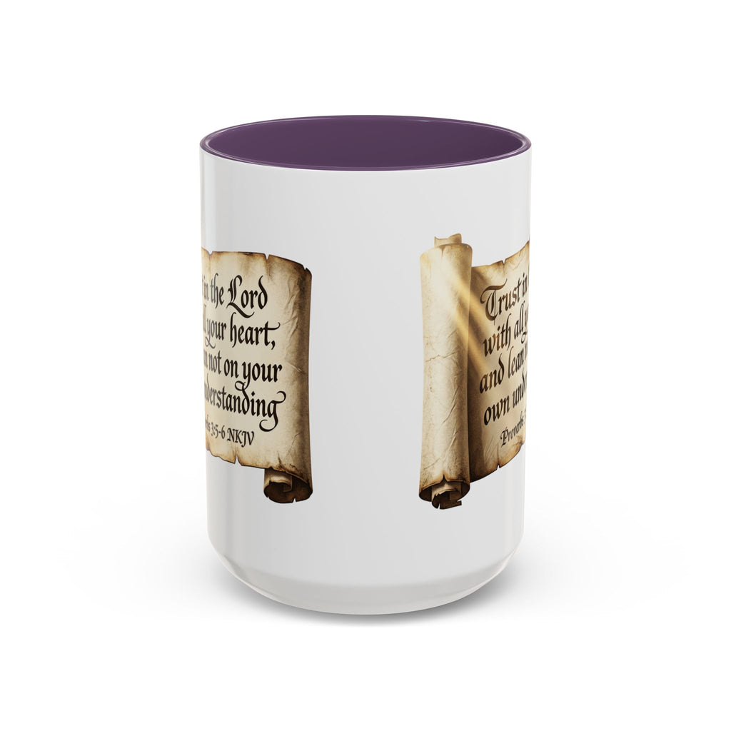 Proverbs 3:5-6 Scroll Accent Coffee Mug — Trust in the Lord Scripture Mug