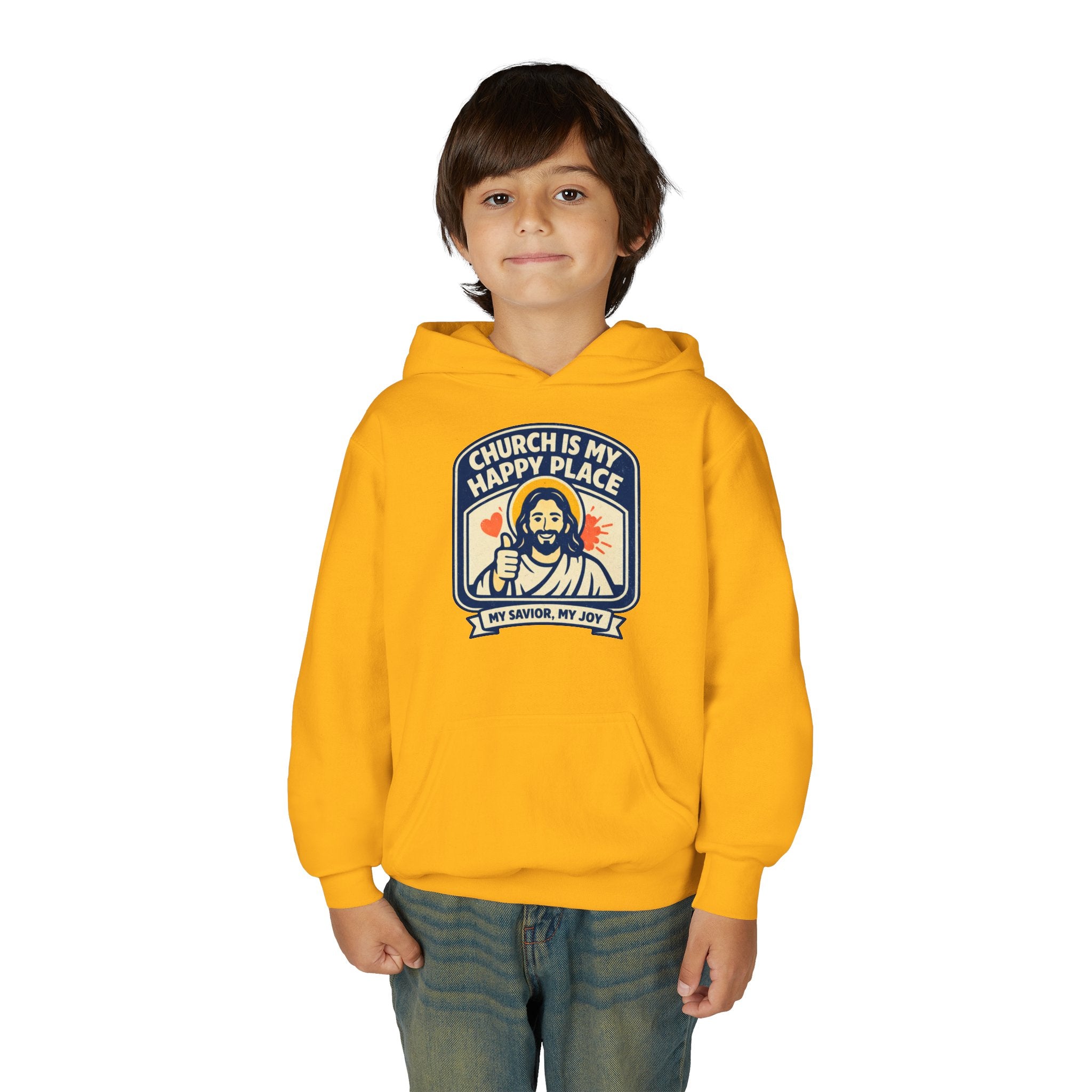 "Church Is My Happy Place" Youth Jesus Graphic Christian Sweatshirt