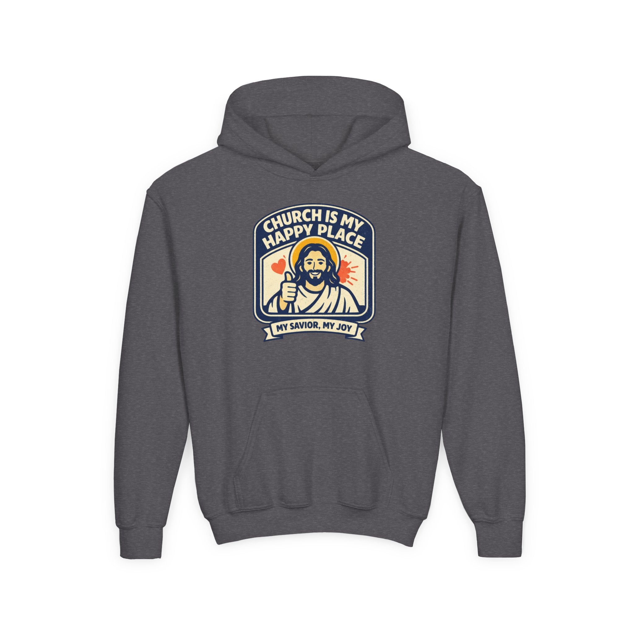 "Church Is My Happy Place" Youth Jesus Graphic Christian Sweatshirt