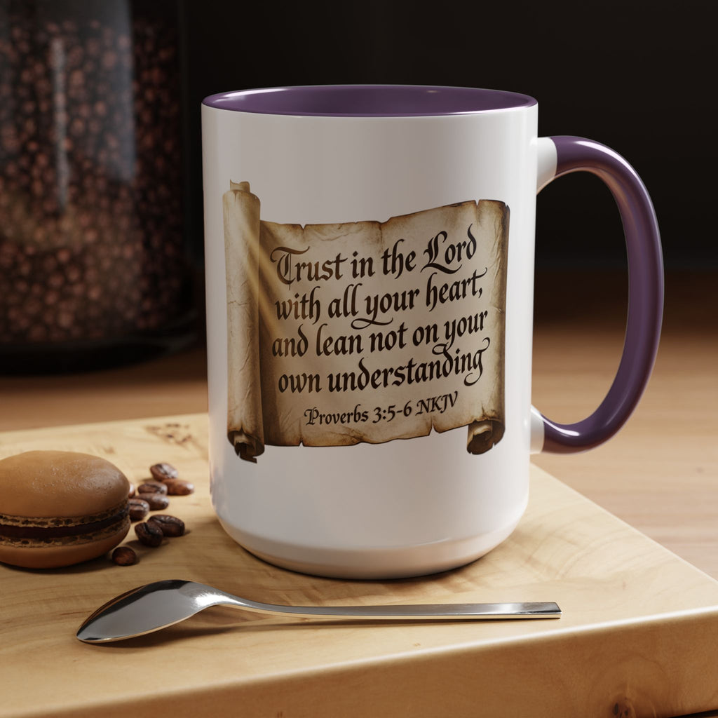 Proverbs 3:5-6 Scroll Accent Coffee Mug — Trust in the Lord Scripture Mug
