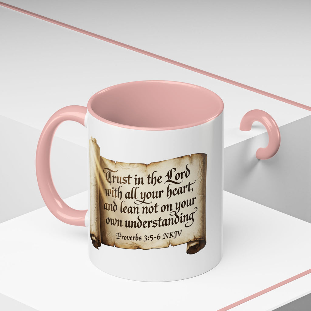 Proverbs 3:5-6 Scroll Accent Coffee Mug — Trust in the Lord Scripture Mug