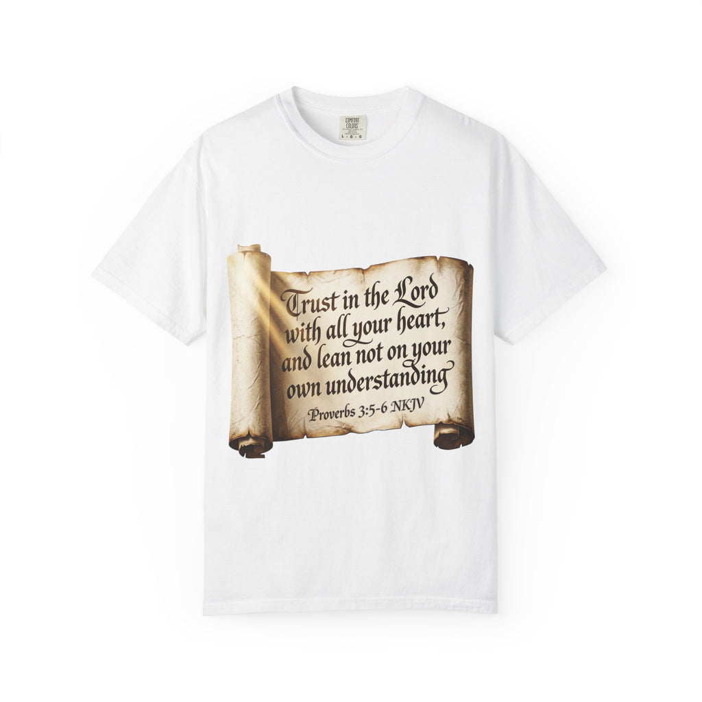 Proverbs 3:5-6 Trust in the Lord T-shirt Scroll Design