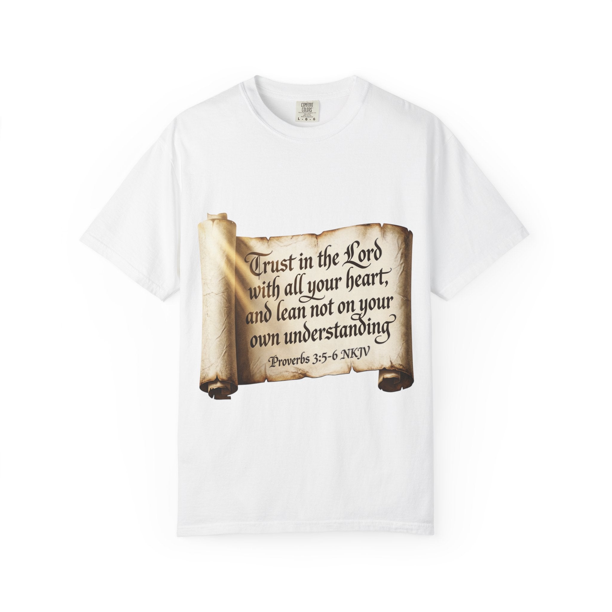 Proverbs 3:5-6 Trust in the Lord T-shirt Scroll Design