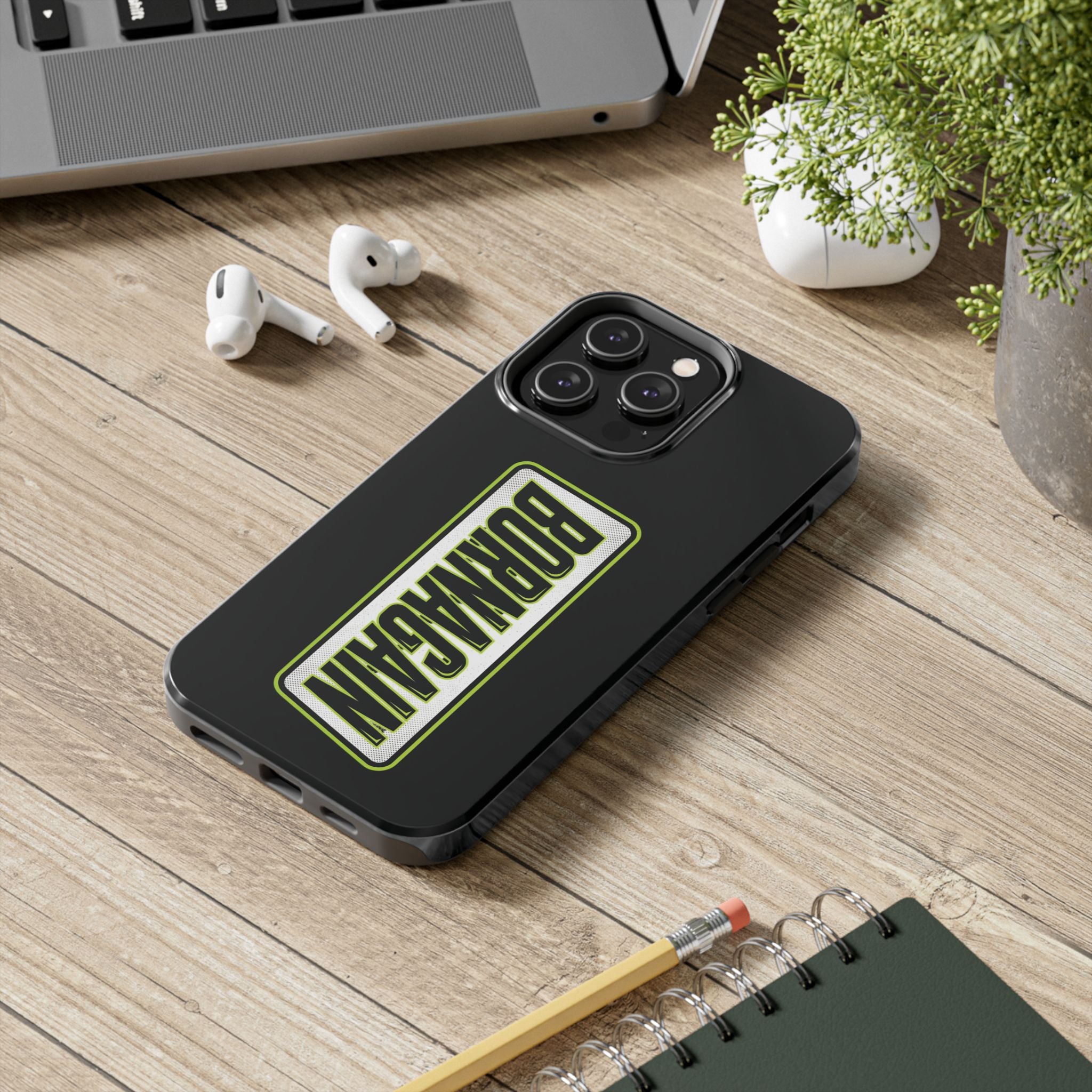 BORNAGAIN vertical logo Phone Case | Black protective tough case