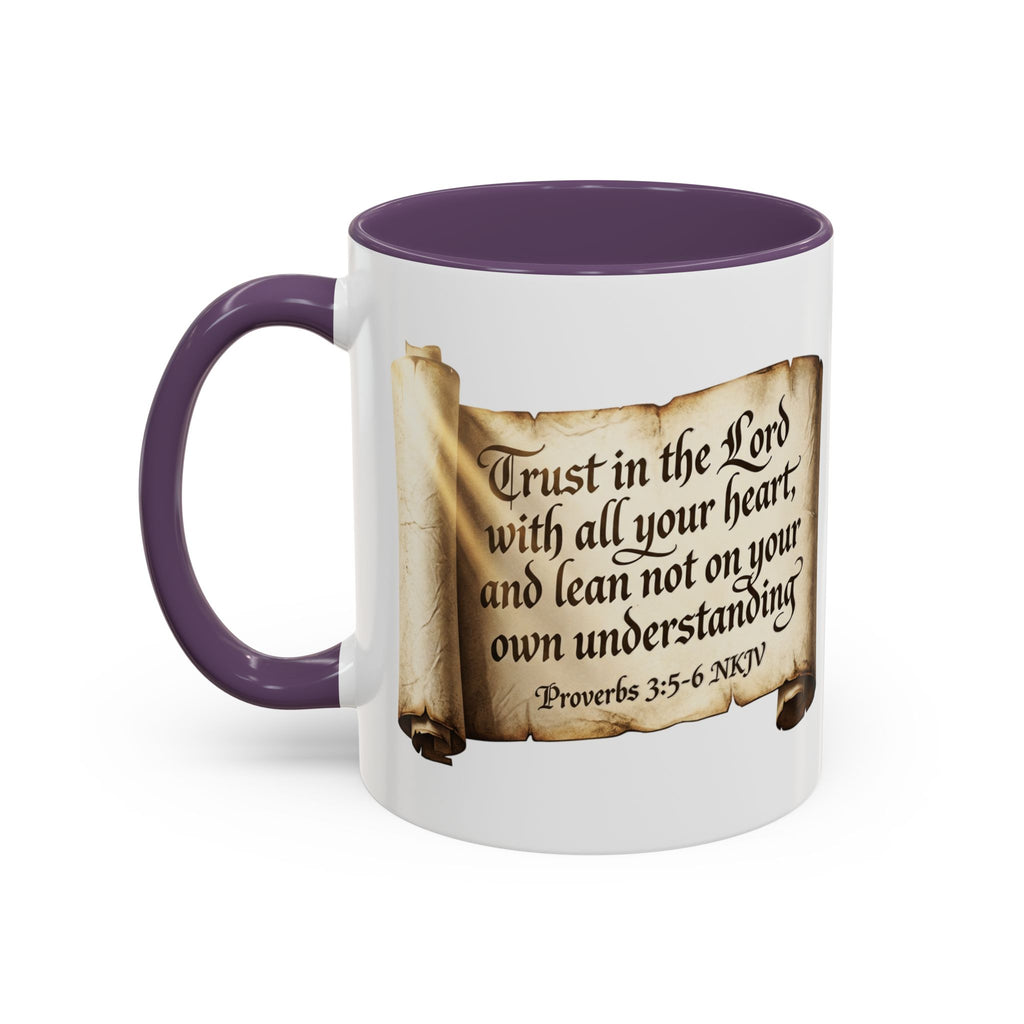 Proverbs 3:5-6 Scroll Accent Coffee Mug — Trust in the Lord Scripture Mug