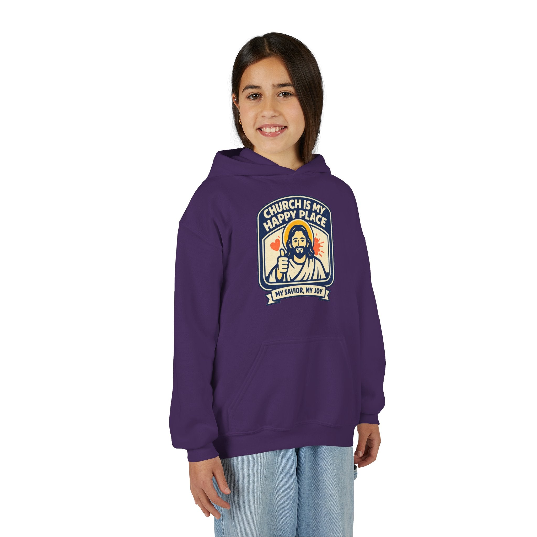 "Church Is My Happy Place" Youth Jesus Graphic Christian Sweatshirt