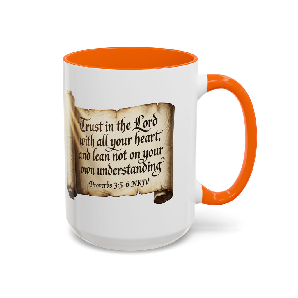 Proverbs 3:5-6 Scroll Accent Coffee Mug — Trust in the Lord Scripture Mug