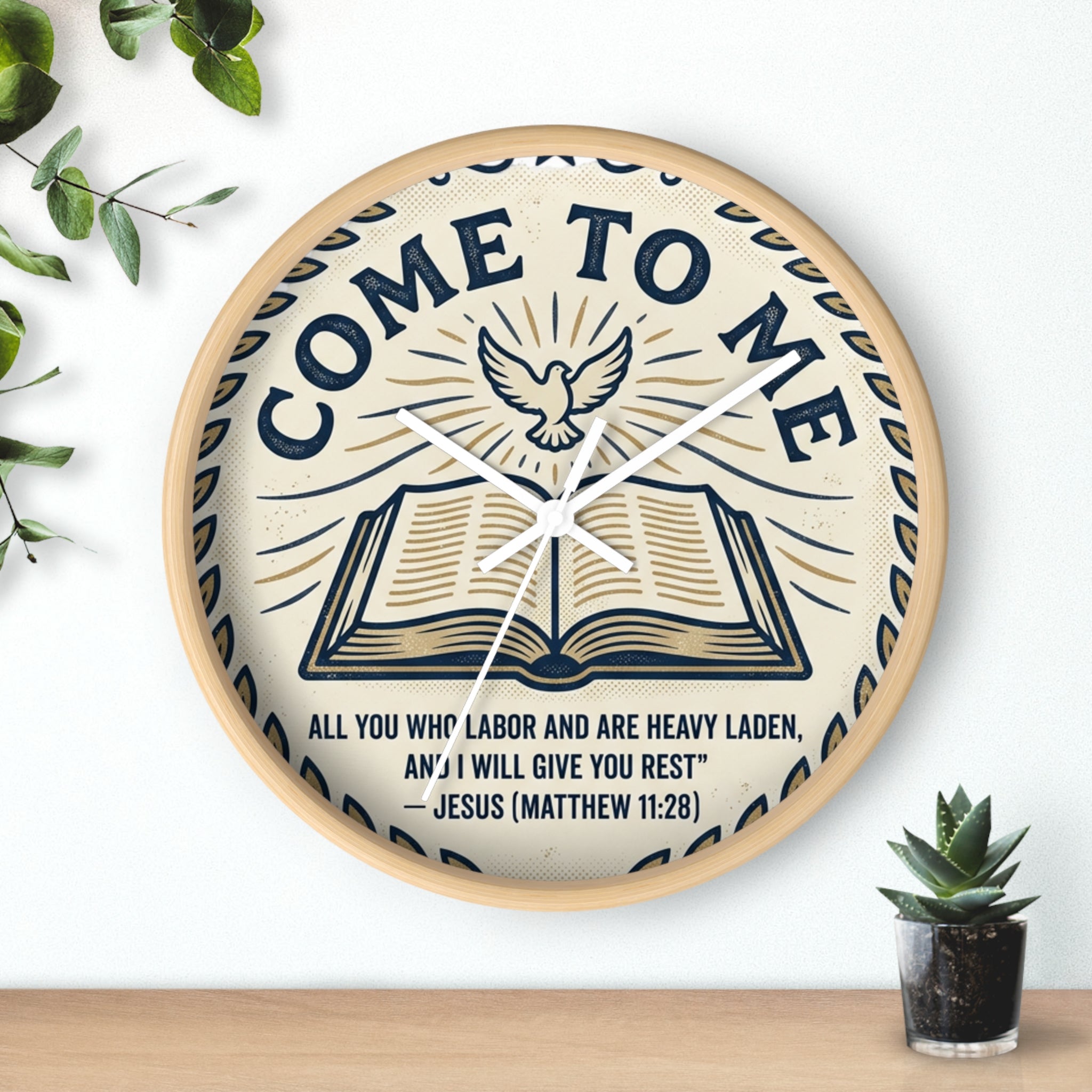 Come to Me Wall Clock — Inspirational Bible Verse (Matthew 11:28) Decorative Christian Clock