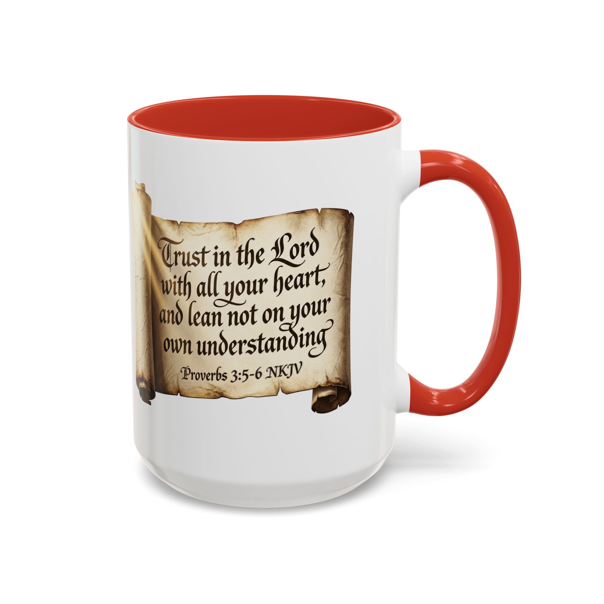 Proverbs 3:5-6 Scroll Accent Coffee Mug — Trust in the Lord Scripture Mug