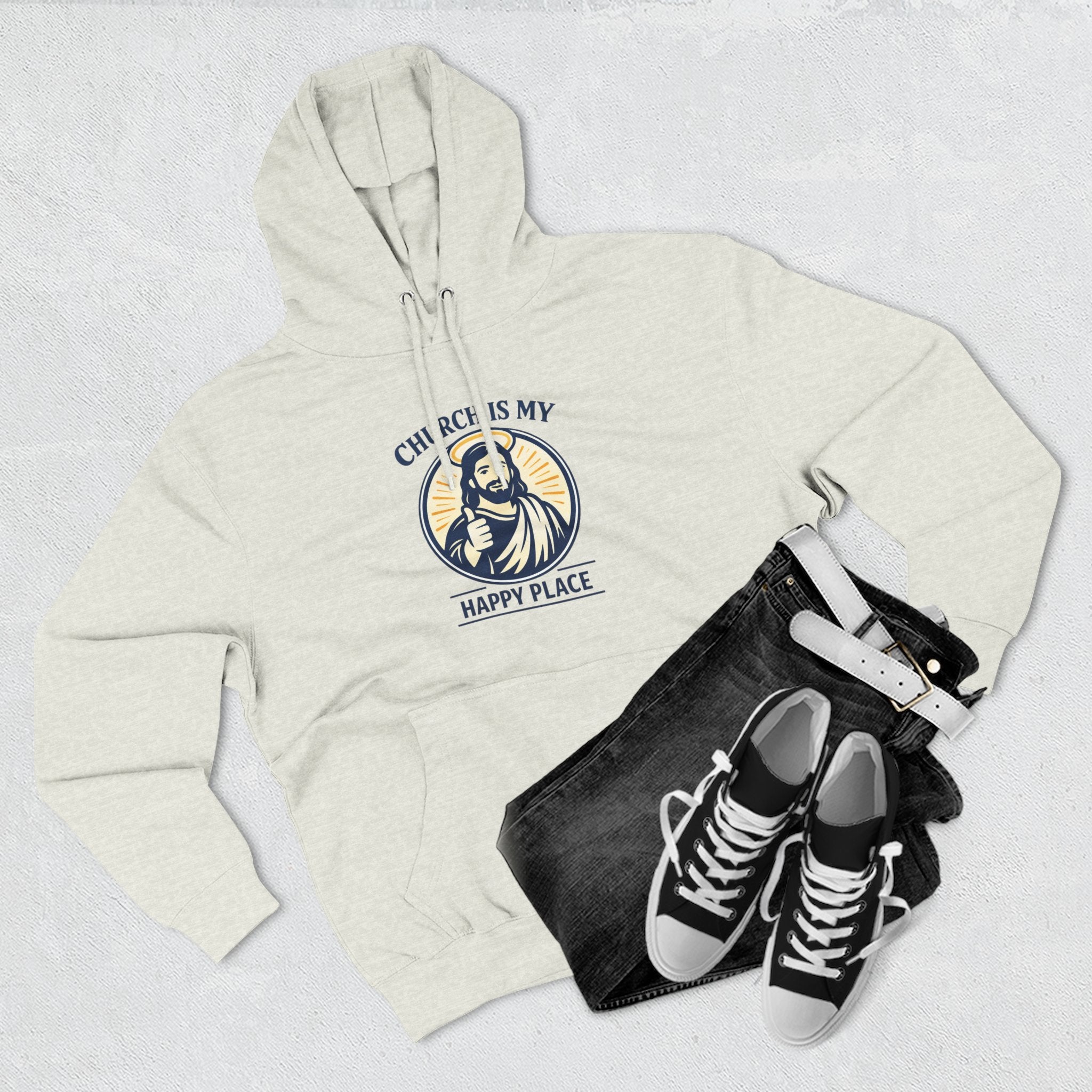 Church Is My Happy Place Hoodie - Christian Faith Graphic Hoodie