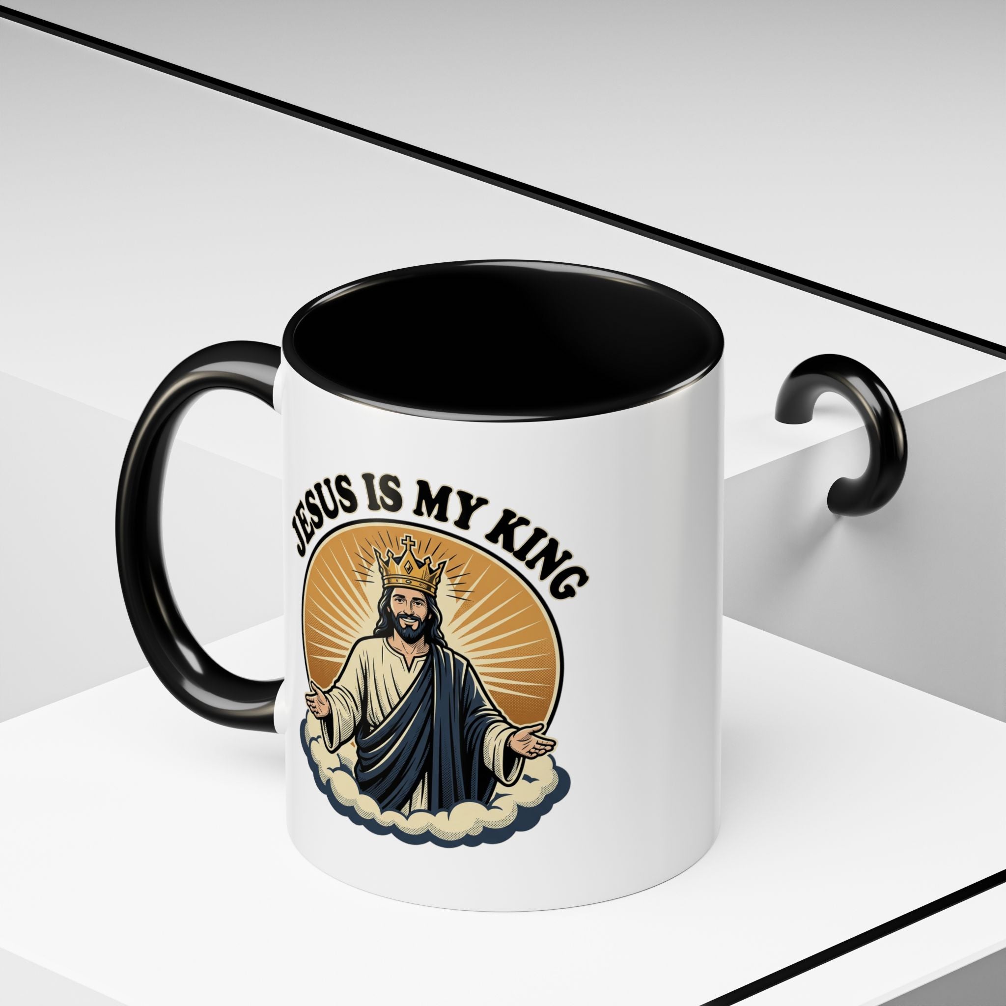 Jesus Is My King Accent Coffee Mug — Christian Religious Ceramic Mug (11/15oz)