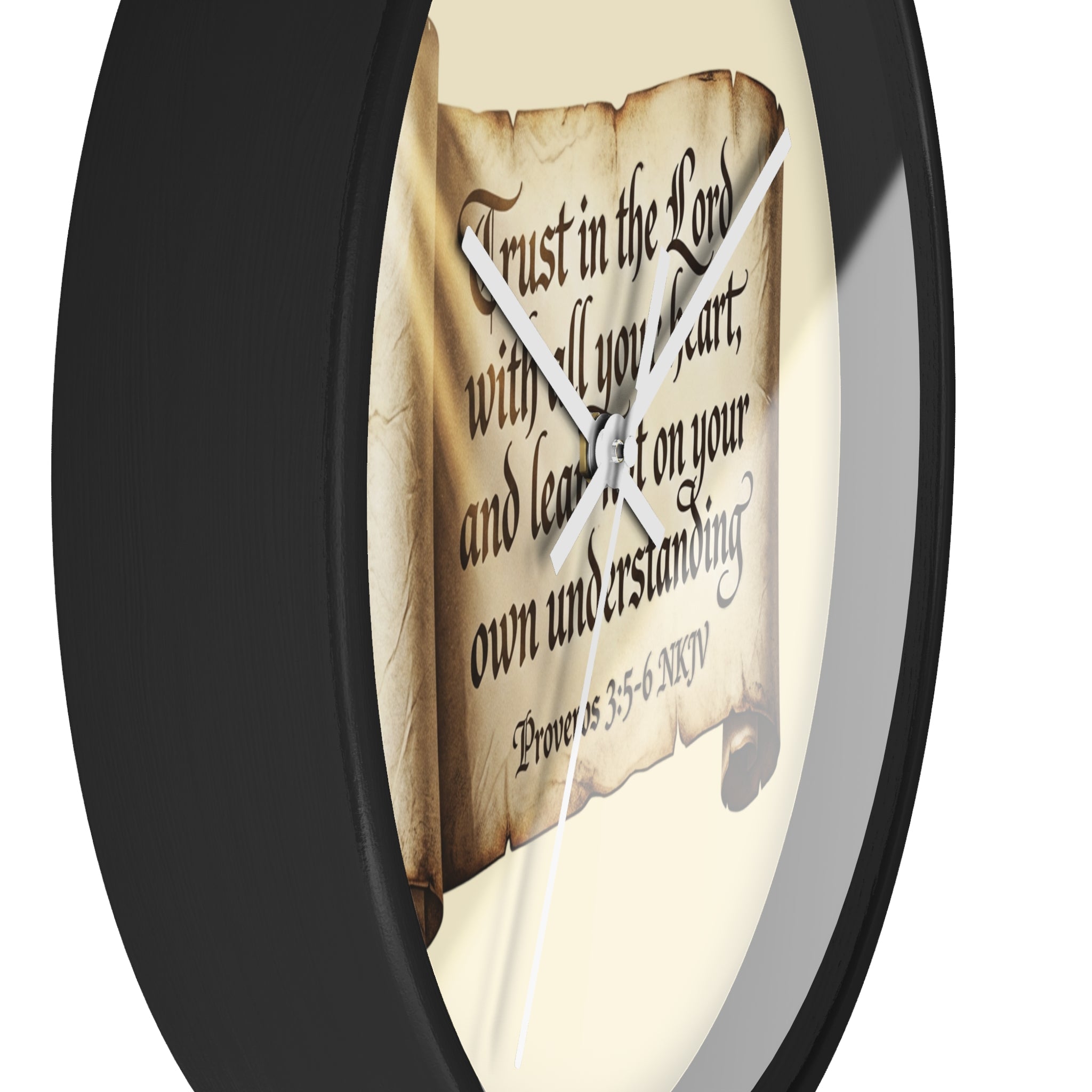 Proverbs 3:5-6 Scripture Scroll Wall Clock — Trust in the Lord Christian Home Decor