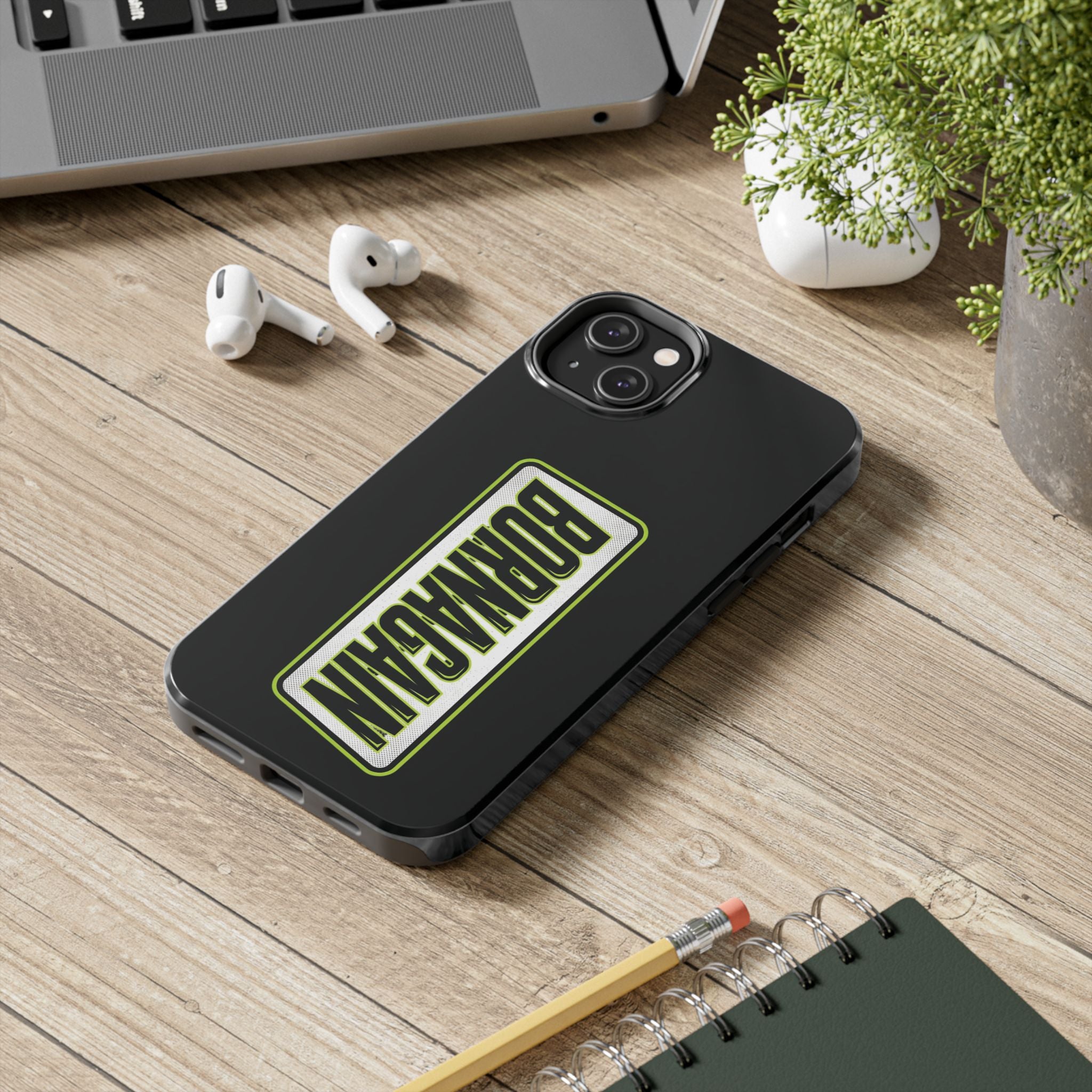 BORNAGAIN vertical logo Phone Case | Black protective tough case