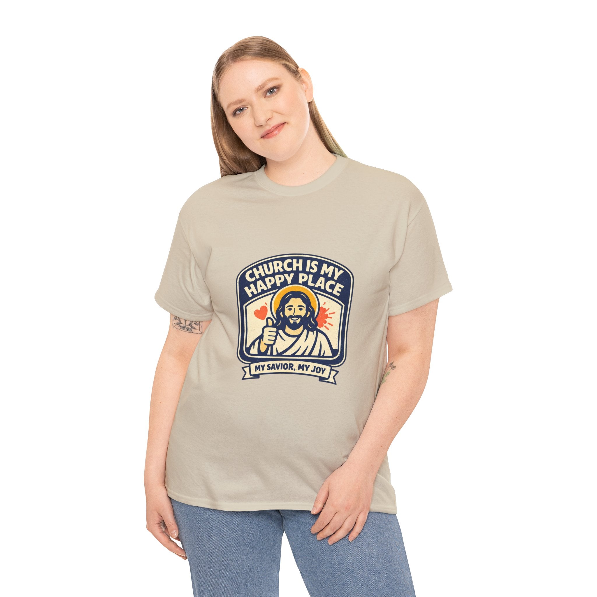 Church Is My Happy Place T-Shirt — Christian Faith Tee (My Savior, My Joy)