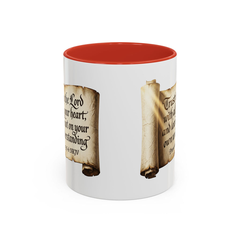Proverbs 3:5-6 Scroll Accent Coffee Mug — Trust in the Lord Scripture Mug