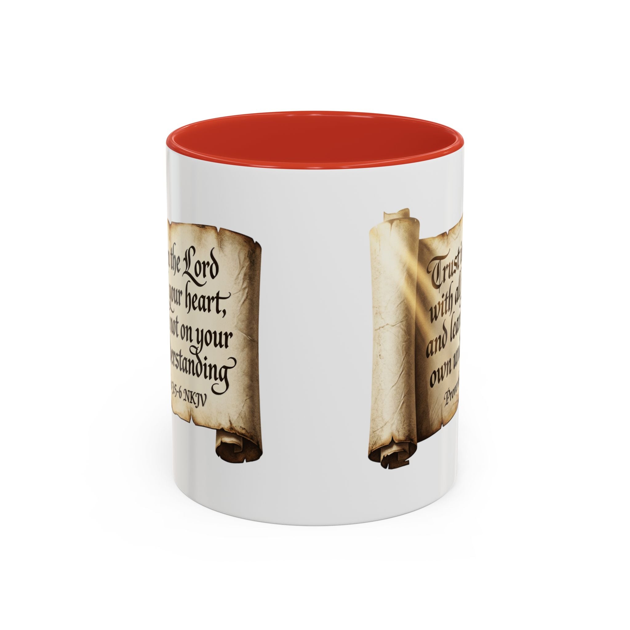 Proverbs 3:5-6 Scroll Accent Coffee Mug — Trust in the Lord Scripture Mug
