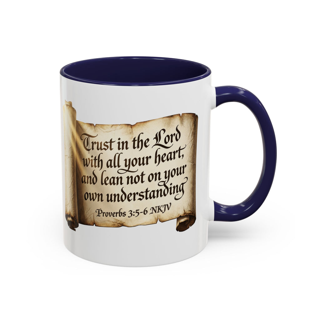 Proverbs 3:5-6 Scroll Accent Coffee Mug — Trust in the Lord Scripture Mug