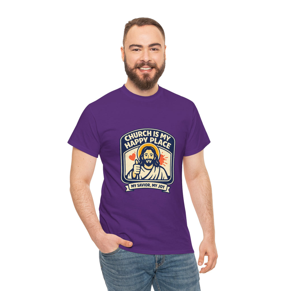Church Is My Happy Place T-Shirt — Christian Faith Tee (My Savior, My Joy)