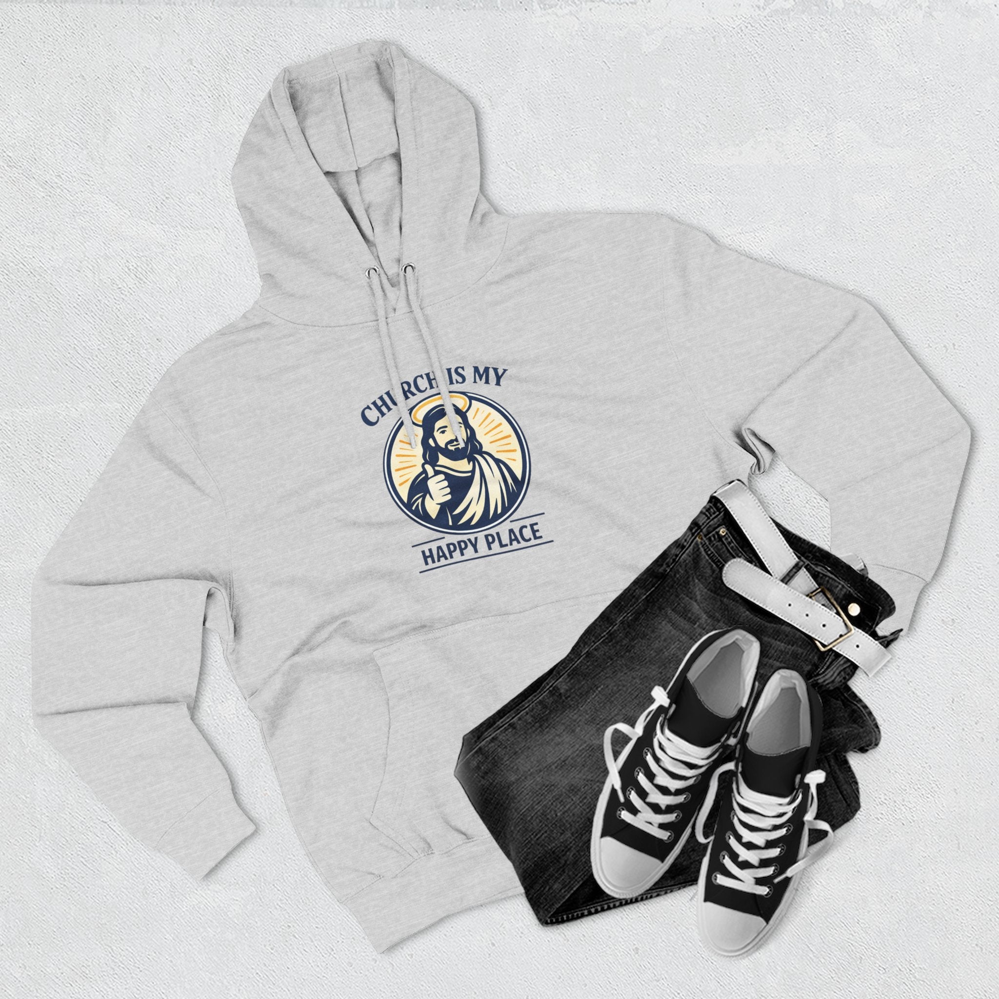 Church Is My Happy Place Hoodie - Christian Faith Graphic Hoodie