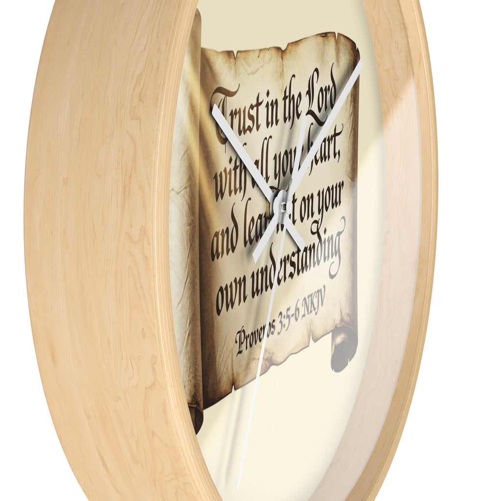 Proverbs 3:5-6 Scripture Scroll Wall Clock — Trust in the Lord Christian Home Decor